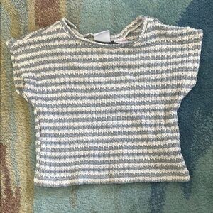 Zara Gray and White Striped Short Sleeve knit sweater